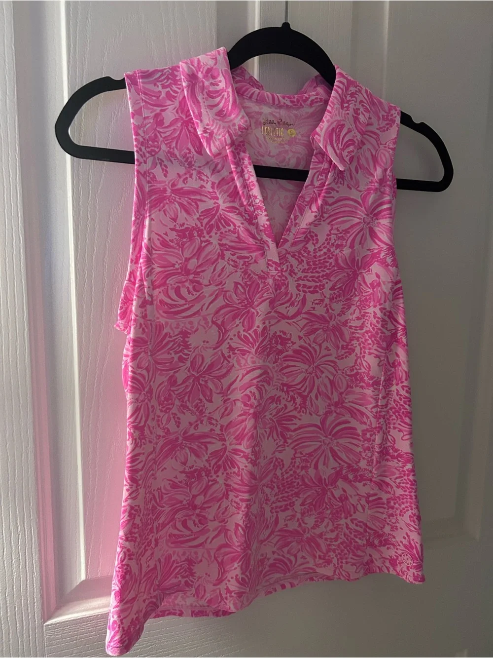 Lilly Pulitzer Pink Blossom Foxy Llama Sleeveless Luxletic Polo - Small
